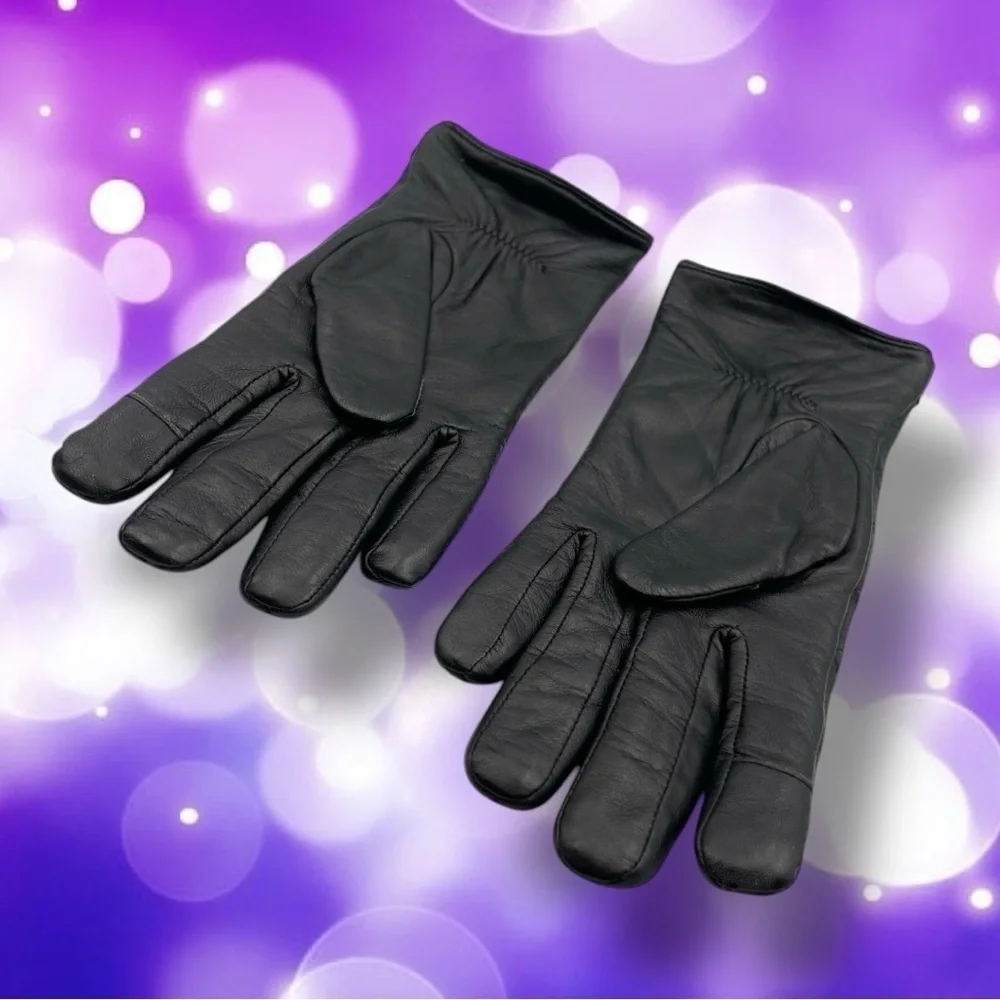 Michael Michael Kors Quilted Black Leather Gloves with Gold Detail